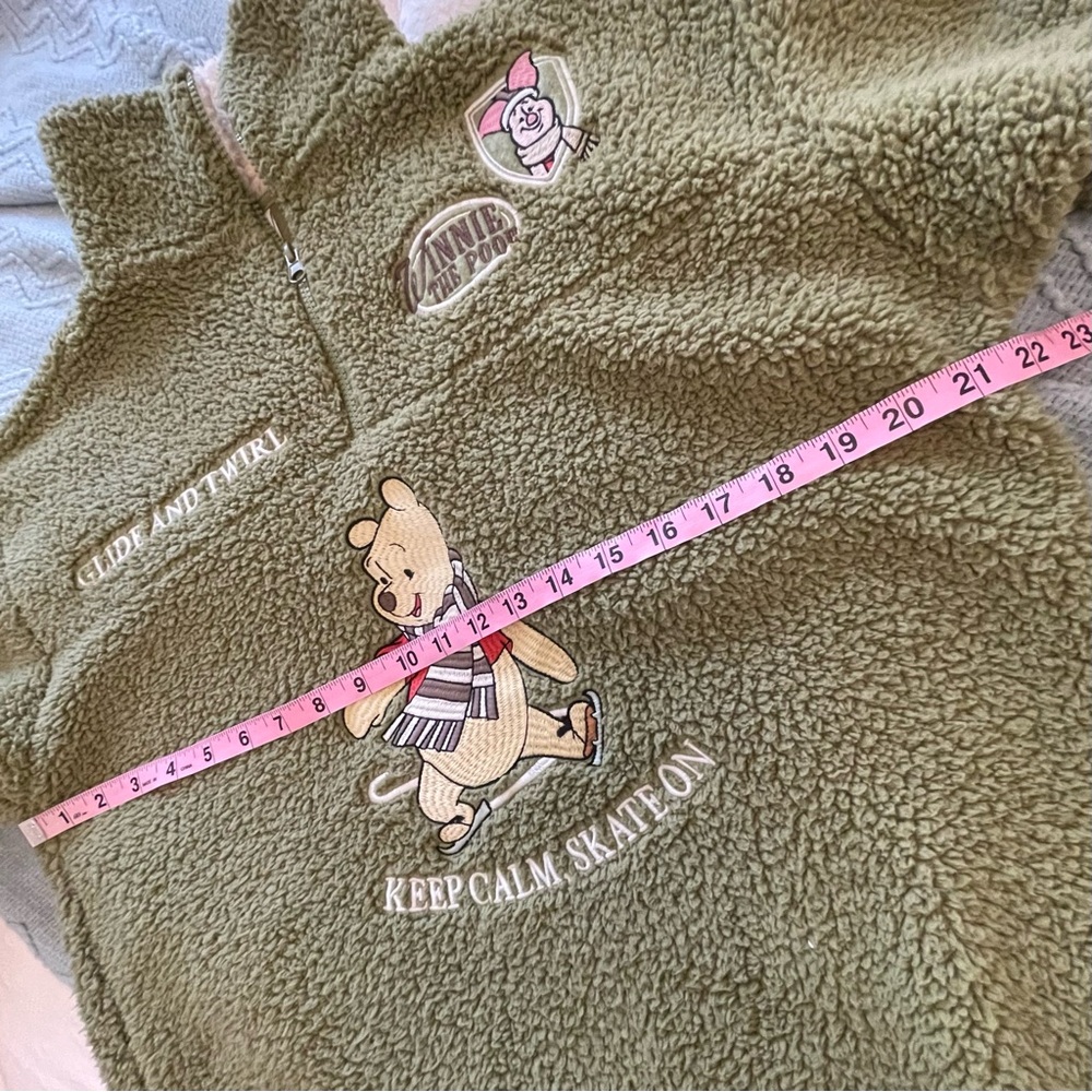 Disney Winnie the Pooh Fuzzy Green Sherpa Quarter Zip Pullover Sweatshirt - Picture 7 of 13